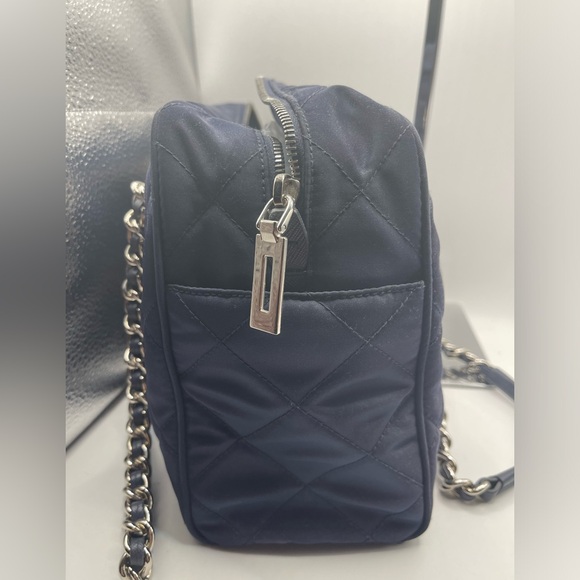 Prada Blue Quilted Shoulder Bag with Silver Chain - Picture 9 of 16